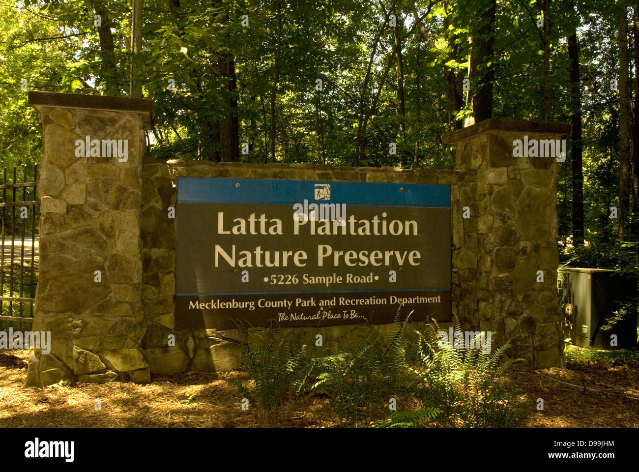 Latta Plantation Nature Preserve unterzeichnen Huntersville North Carolina USA 28078 Stockfoto