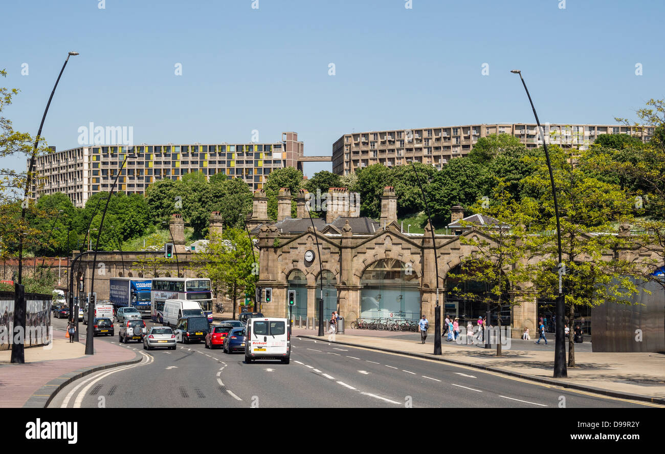 Blick in Richtung Bahnhof und Park View Wohnungen Sheffield UK Stockfoto