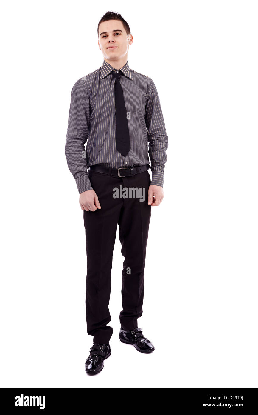 Junger Geschäftsmann in voller Länge-Pose, isoliert auf weißem Hintergrund Stockfoto