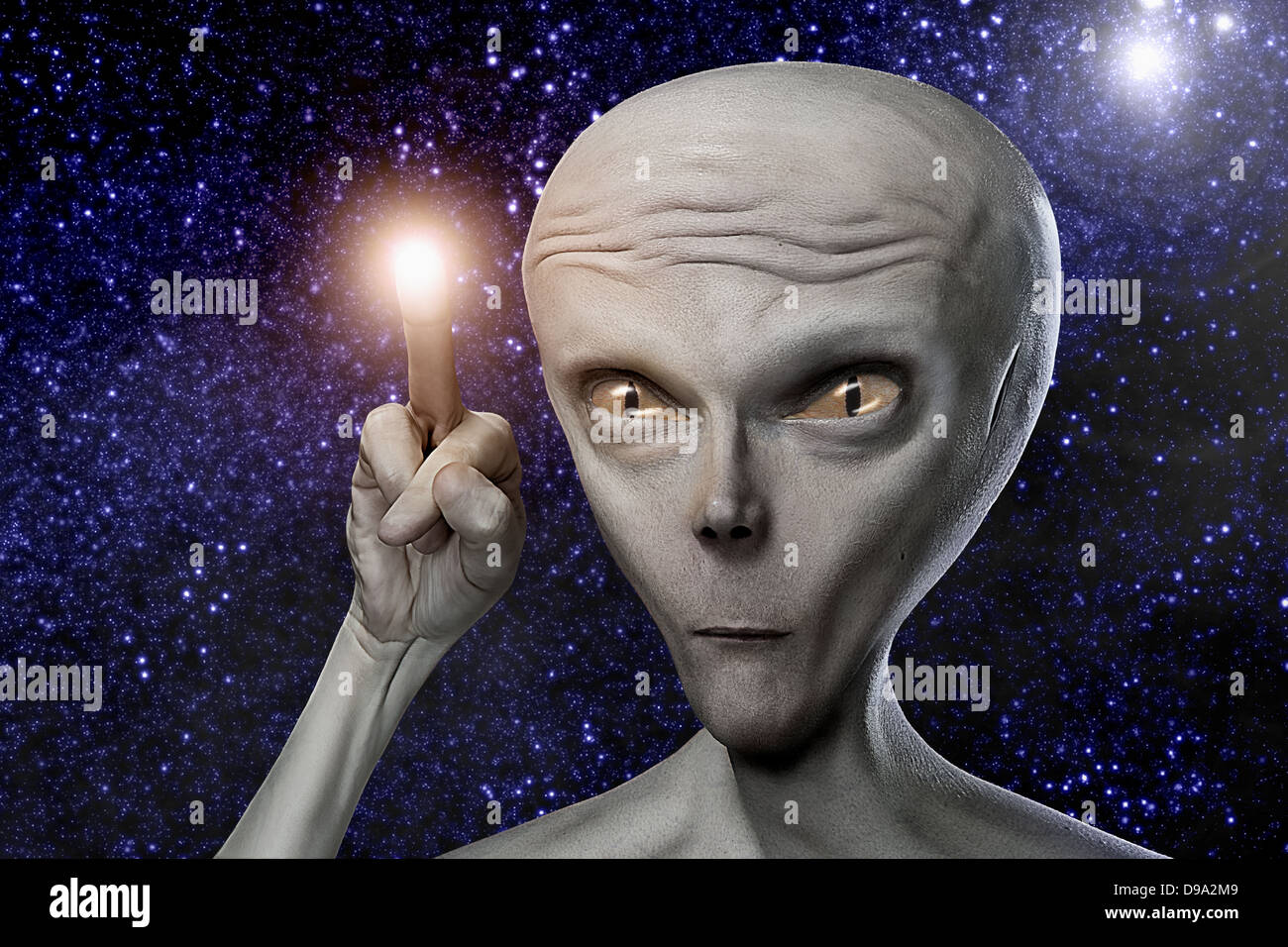 Außerirdischen humanoiden mit Alighten finger Stockfoto