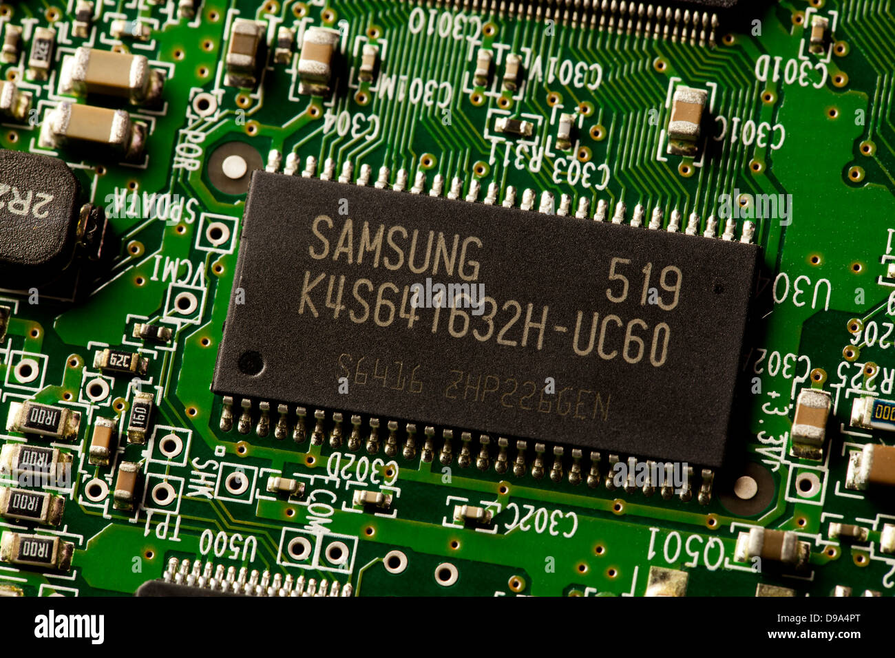 Samsung SDRAM-Chips auf der Platine Stockfoto