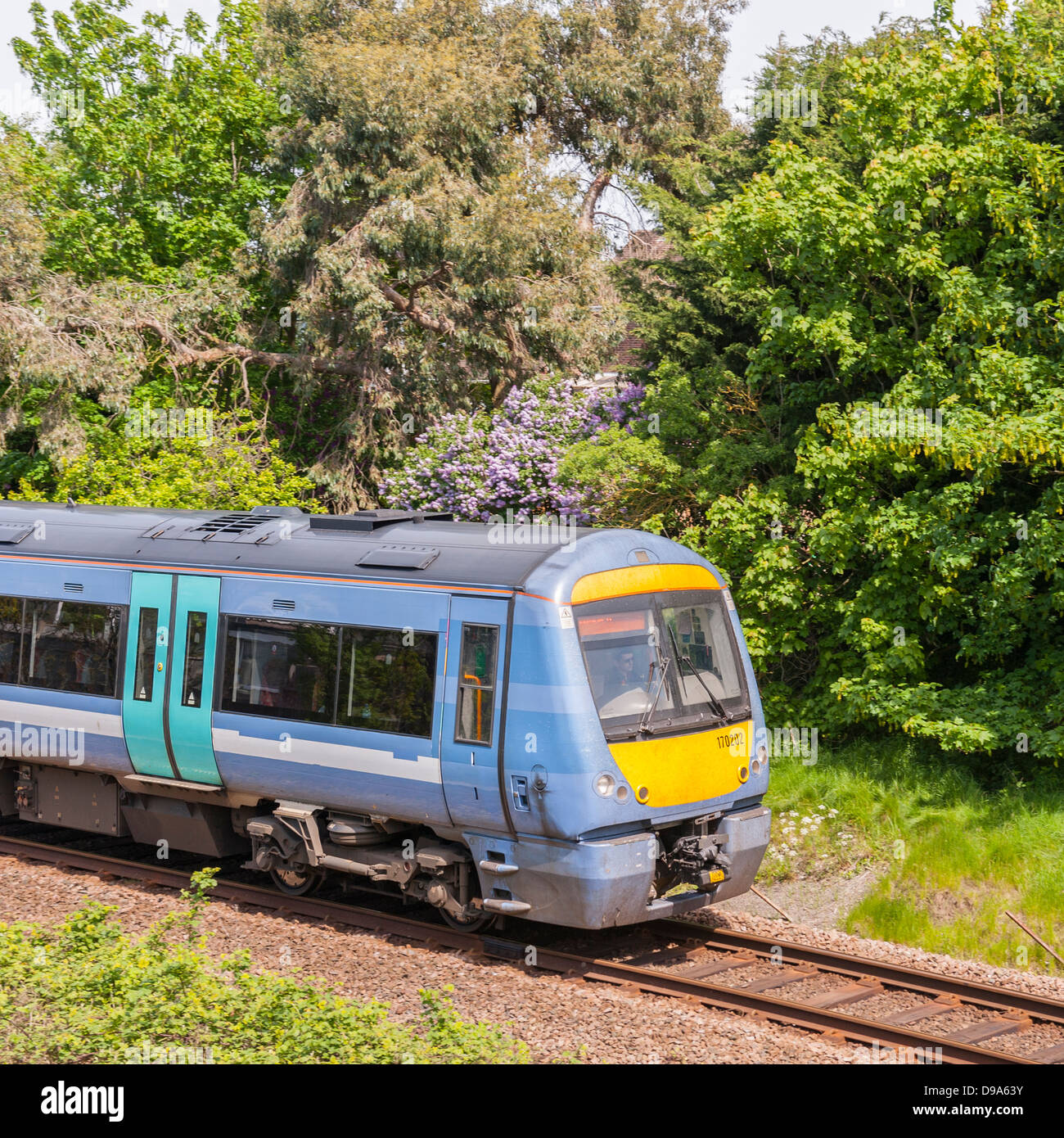 Ein Klasse 170 Diesel Zug Motor auf der Linie bei Beccles, Suffolk, England, Großbritannien, Uk Stockfoto