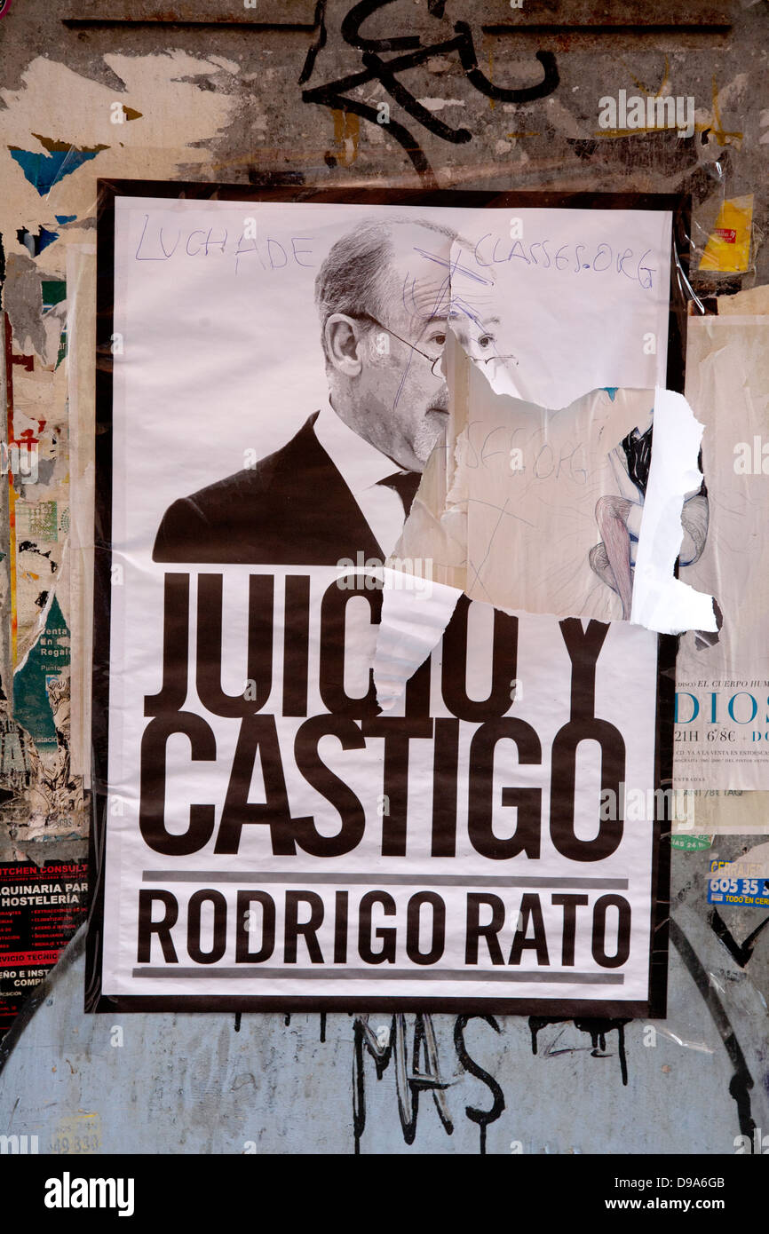 Anti-Rodrigo Rato Plakat, Madrid, Spanien Stockfoto