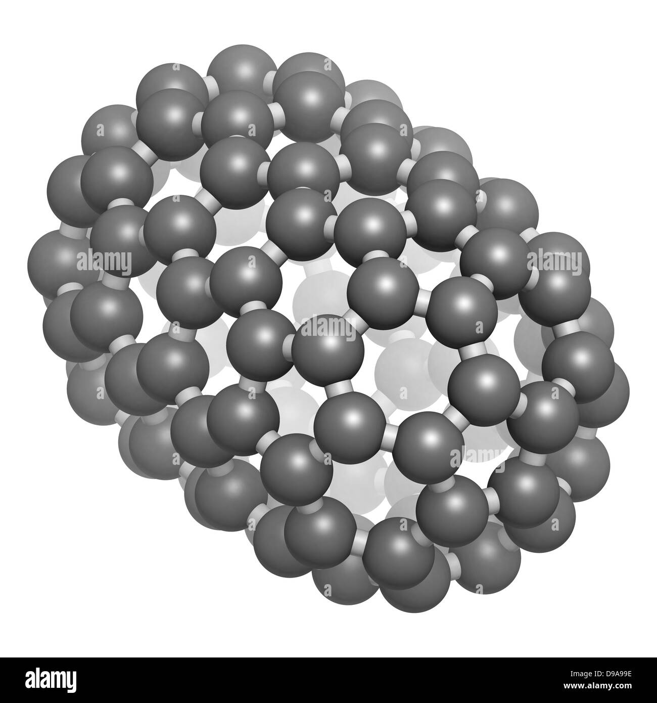 Fullerenen C100 Molekül, chemische Struktur. Atome werden als Kugeln dargestellt. Stockfoto
