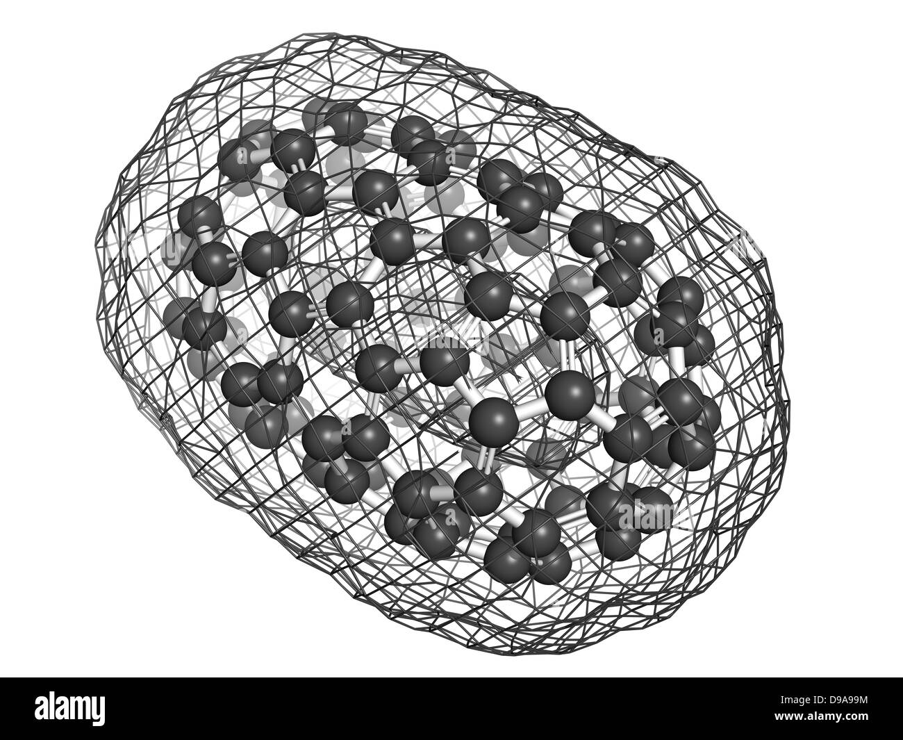 Fullerenen C100 Molekül, chemische Struktur. Atome werden als Kugeln dargestellt. Stockfoto