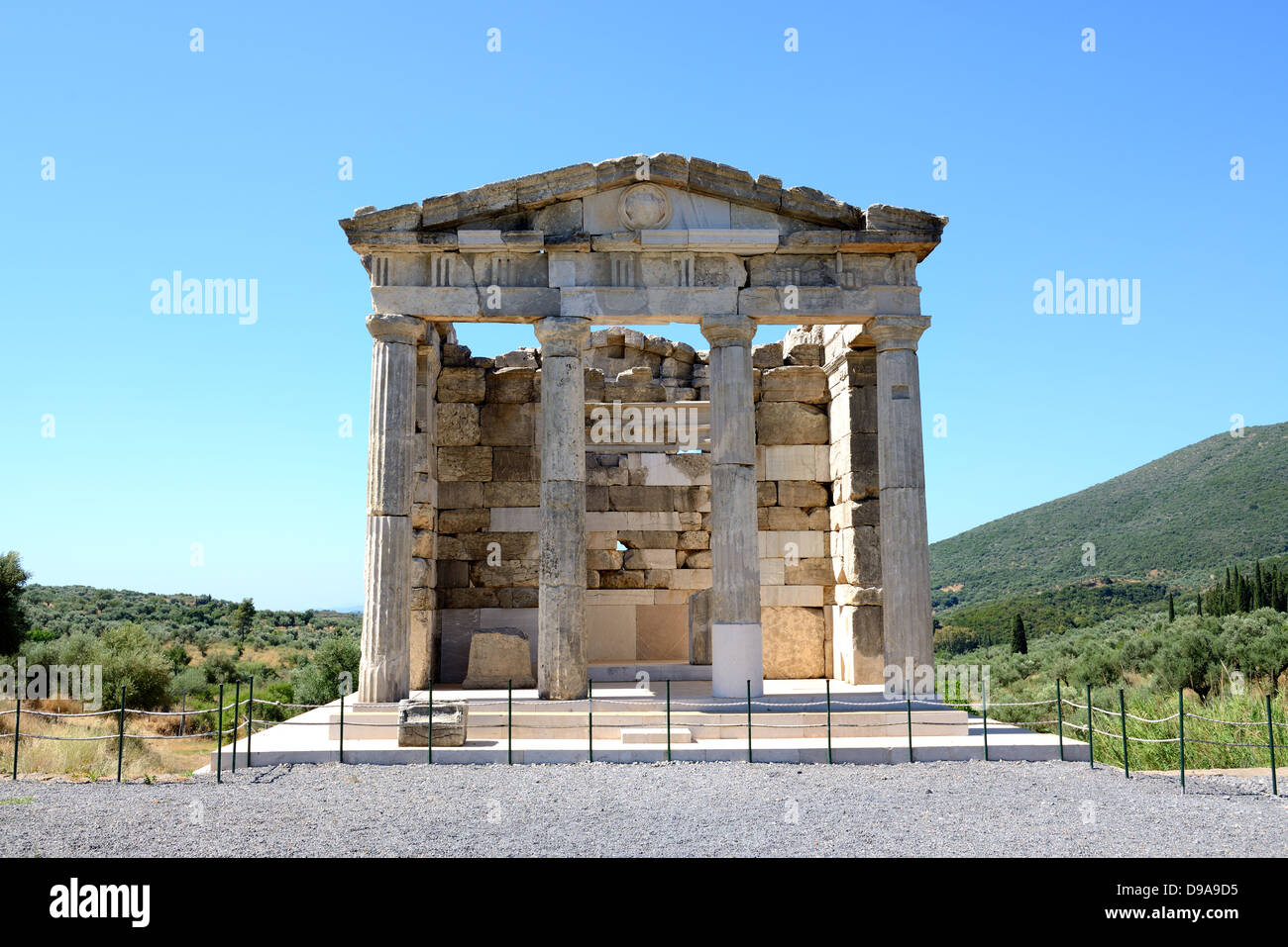 Das Mausoleum in antiken Messene (Messenien), Peloponnes, Griechenland Stockfoto