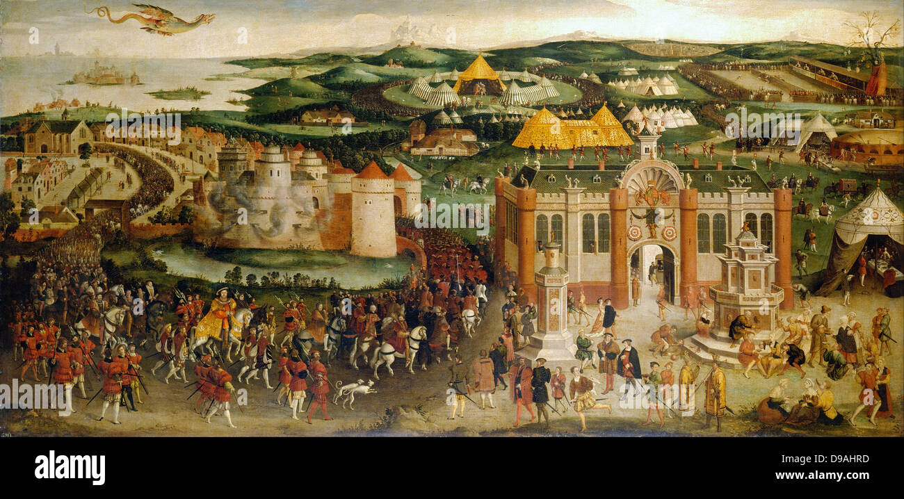 Das Treffen von Francis I und Heinrich VIII. auf dem Gebiet der Cloth of Gold im Jahre 1520 Stockfoto