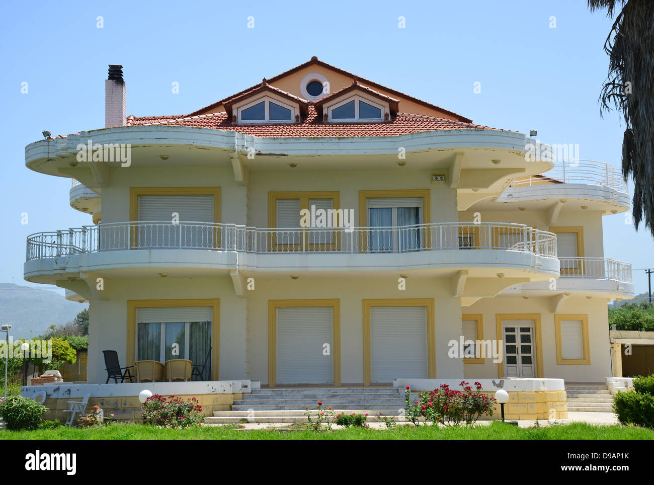 Villa am Strand in der Nähe von South Aegean Region, Griechenland, der Dodekanes, Kremasti, Rhodos (Rodos) Stockfoto