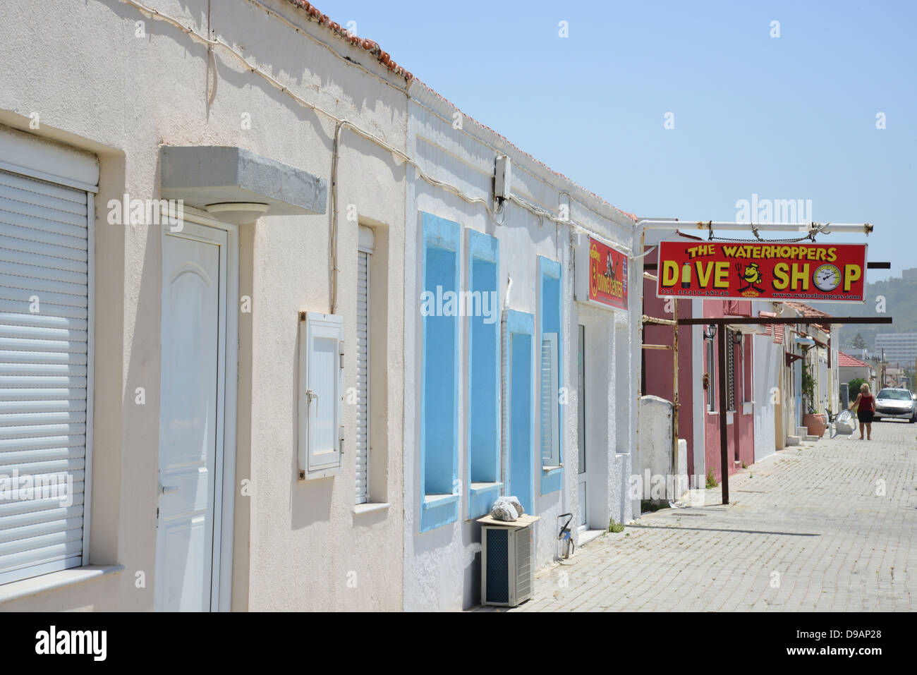 Reihe am Strand Häuser, Kritika, nr. Rhodos Stadt, Rhodos (Rodos), die Dodekanes, Region südliche Ägäis, Griechenland Stockfoto