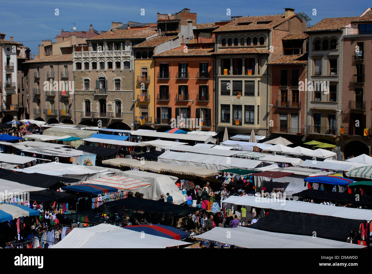 Ansicht, Panorama, Markt, Samstag, Mercadal, Plaza Mayor, Main, Square, Vic, Osona, Barcelona, España, Spanien, Europa Stockfoto