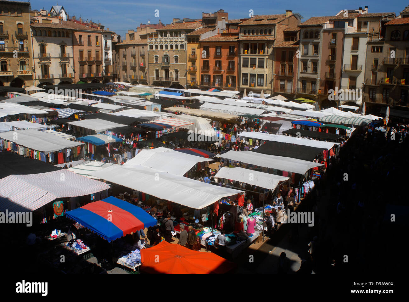 Ansicht, Panorama, Markt, Samstag, Mercadal, Plaza Mayor, Main, Square, Vic, Osona, Barcelona, España, Spanien, Europa, Katalonien Stockfoto