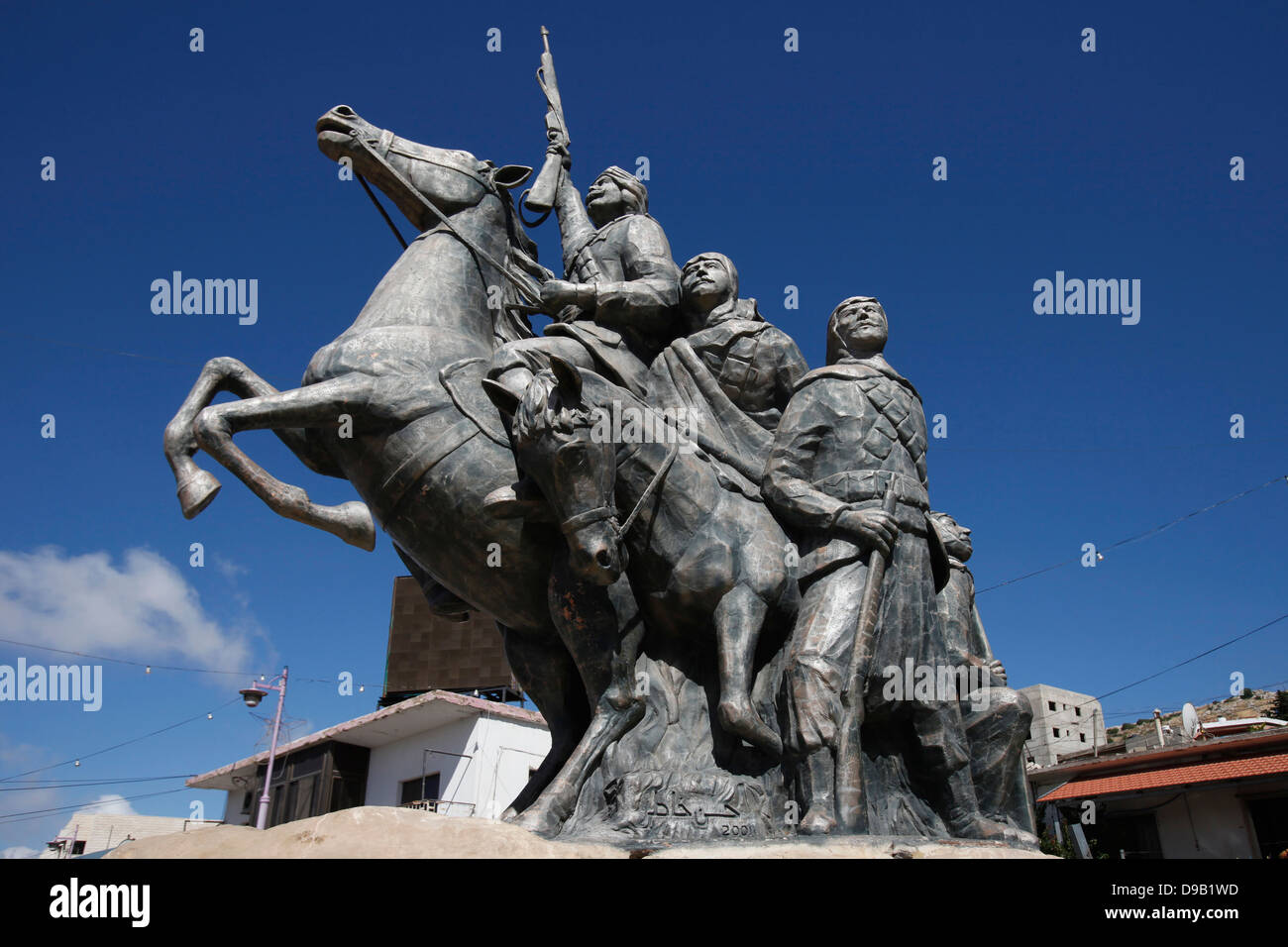 Ein Denkmal eines syrischen Helden Sultan Al-Asrash Pashaat, der an den Aufstand der Großen Drusen gegen den französischen Kolonialismus Mitte der 1920er Jahre in der Drusenstadt Majdal al Shams Golan Heights erinnert. Israel Stockfoto