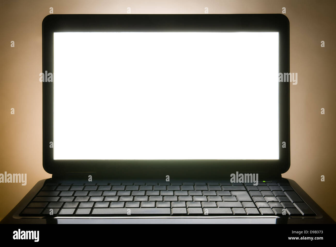 schwarzer Laptop schwarzer Bildschirm und keine Tastatur Zeichen Stockfoto