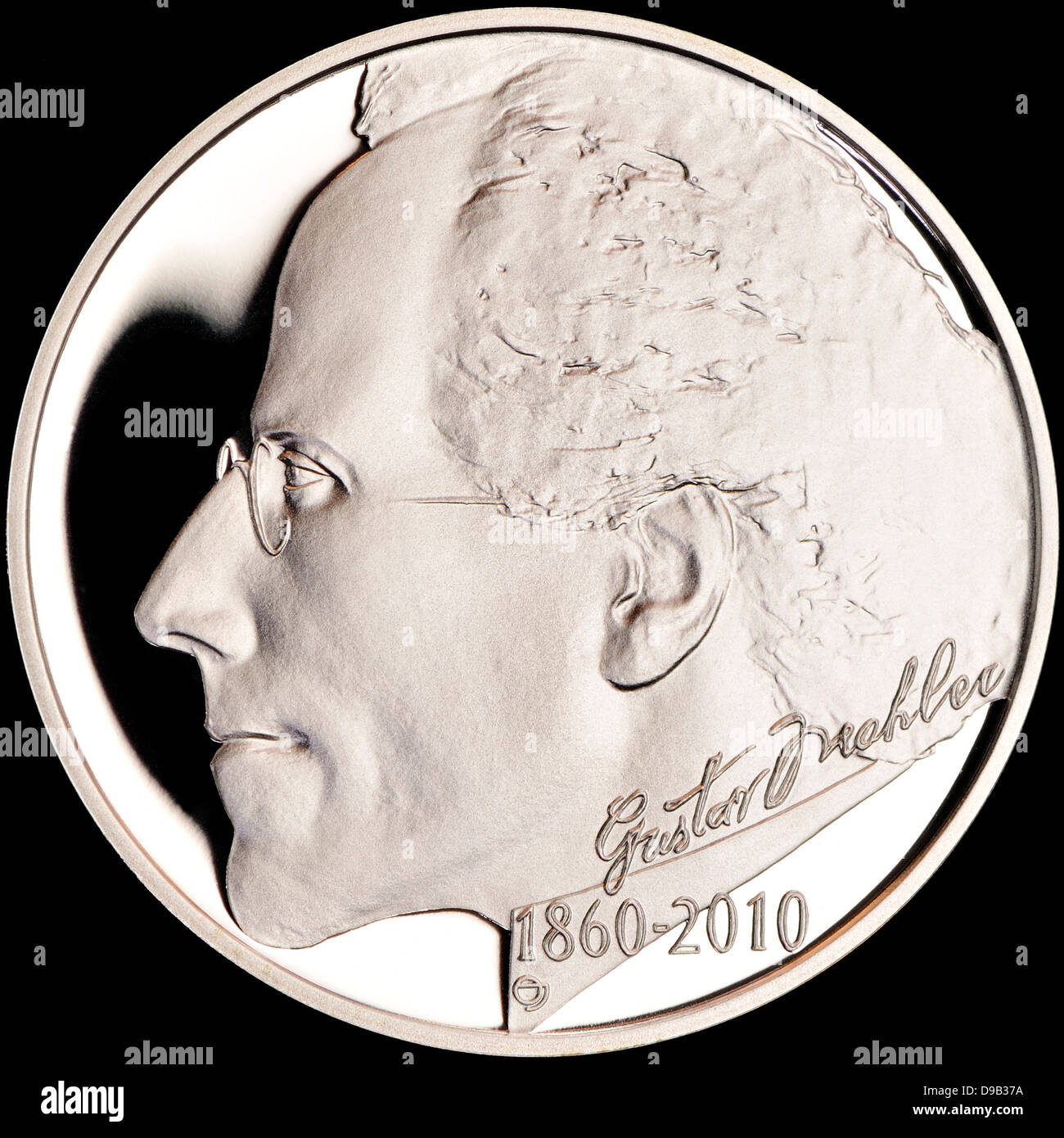 200Kc Silber-Gedenkmünze aus der Tschechischen Republik. 150. Geburtstag des Komponisten Gustav Mahler Stockfoto