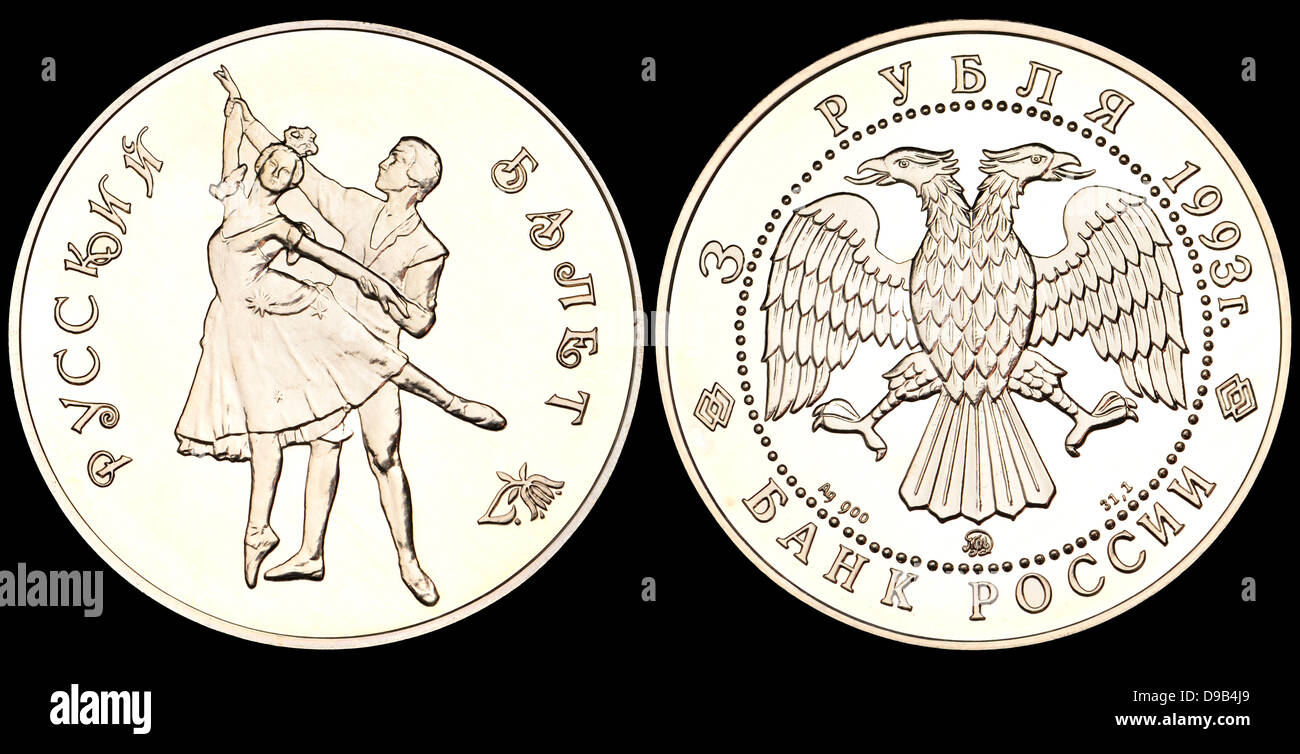 Russland 3 Rubel Silbermünze von 1993 zeigt Ballerinen Stockfoto