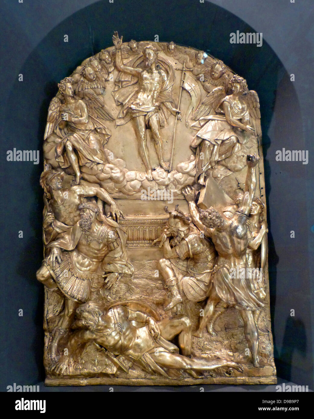 Teil einer Memorial Altar zeigt die Auferstehung, Propheten und Engeln. Hubert Gerhard (ca. 1550-1620). Dies ist Seine erste dokumentierte Arbeit, die halfen, den Stil der italienischen Hochrenaissance zu Nordeuropa vorstellen. Der Altar mit einer Gedenkstunde an die reichen Kaufmann Christopher Fugger, der 1579 starb. Stockfoto