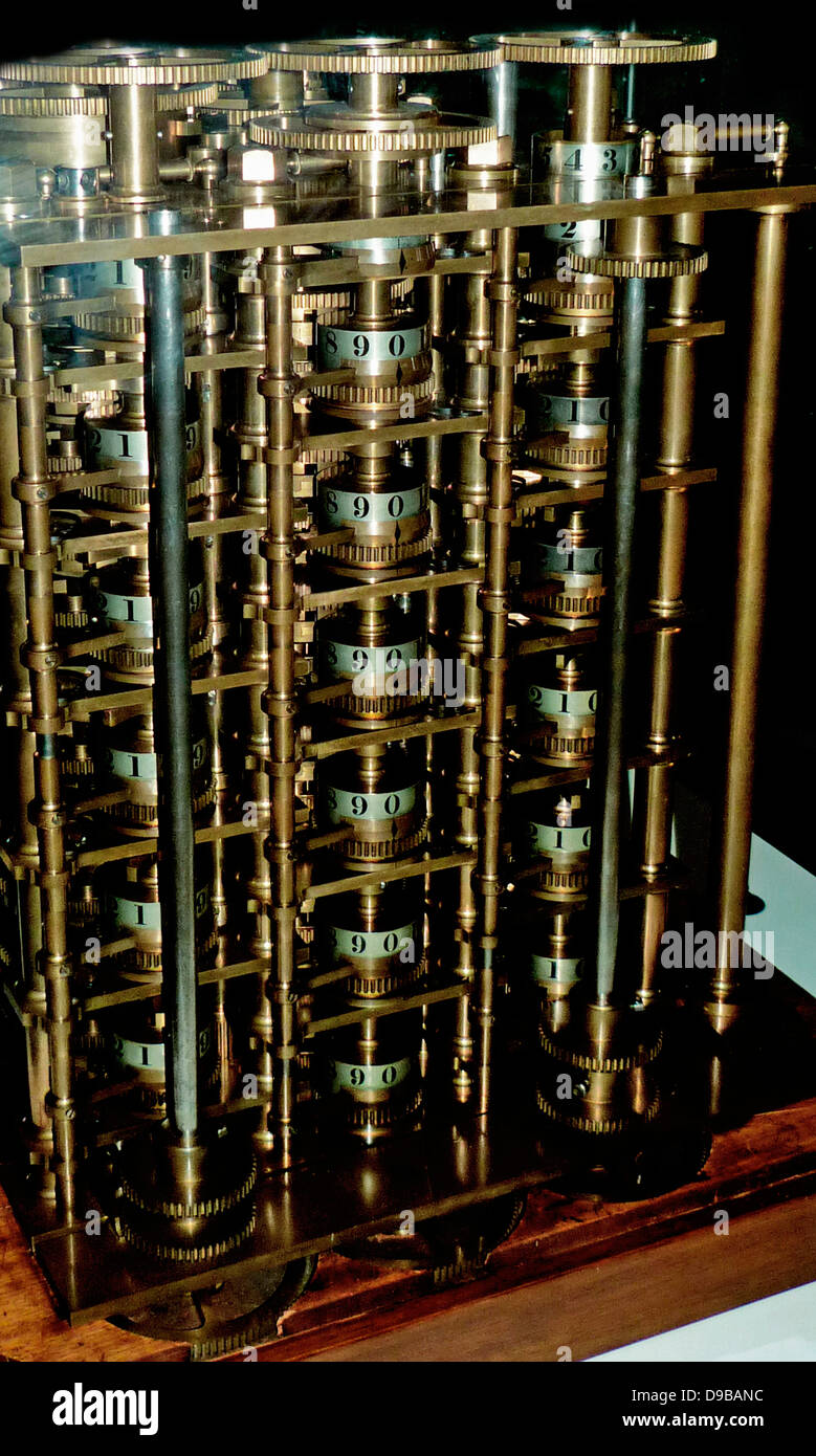 Die babbage Difference Engine, Nr. 1, 1832. Charles Babbage (1791-1871), ein englischer Ingenieur, der das Konzept eines programmierbaren Computer stammt. In 1991, ein perfekt funktionierendes Difference Engine wurde von seinen ursprünglichen Plänen gebaut, was darauf hinweist, dass Stockfoto