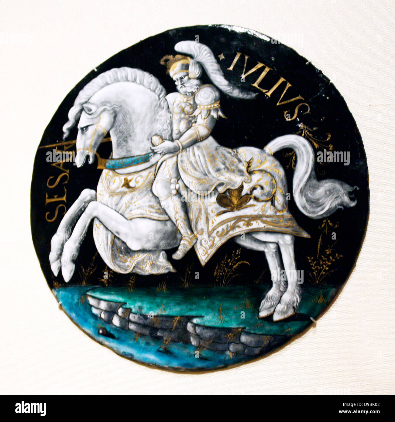 Medaillon: Julius Caesar. Emaille, teilweise vergoldet, auf Kupfer. In der Werkstatt von Colin Nouailher (Gesetz zugeschrieben. 1539 d. Nach 1571) Limoges, über 1541 oder später. Stockfoto