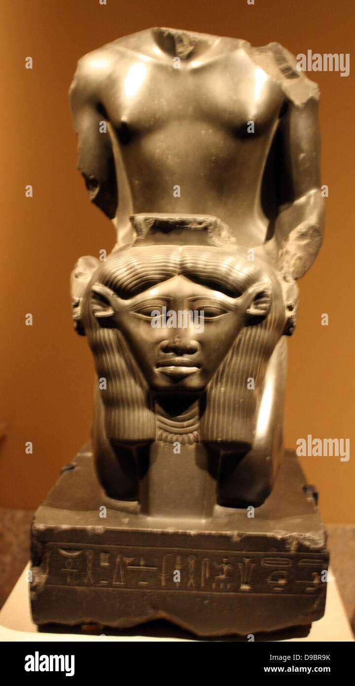 Kniende Statue des Amenemope-Em-Hut.  Dynastie 26, Herrschaft des Psamtik 1 (664-610 v. Chr.) von Memphis, Ptah-Tempel. Stockfoto
