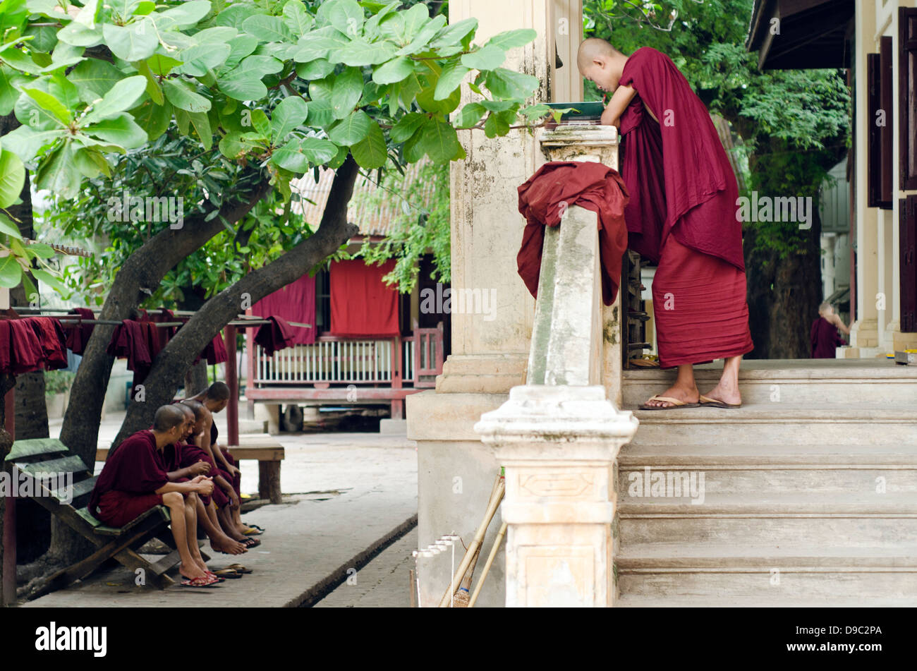 Junge Mönche Studium an Maha Gandhayon Kyaung buddhistisches Kloster, Amarapura, Birma Stockfoto