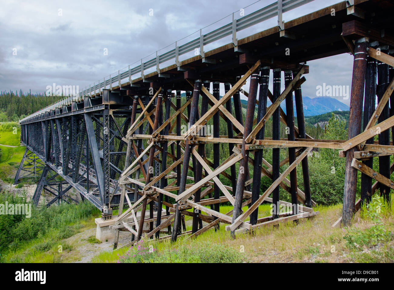 Kuskulana Brücke, c 1910, gebaut von Copper River und Nordwesten Eisenbahn auf die Kennecott-Minen, McCarthy, Alaska, USA Stockfoto
