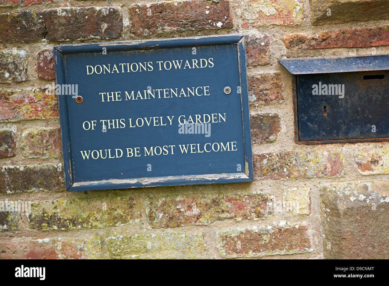 Spenden willkommen Schild in Wallington Hall in Northumberland. National Trust-Eigenschaft. Stockfoto