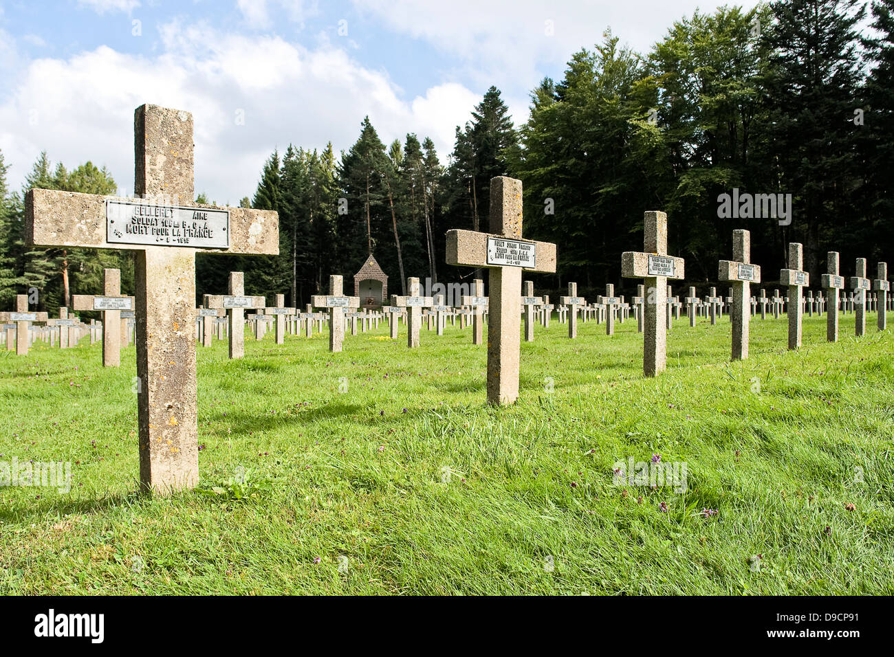Le Linge beendet französischer Soldat Friedhof im Col du Stein, Le Linge, einem französischen drei-Tages-Veranstaltung-Friedhof auf dem Col du beendet Stockfoto