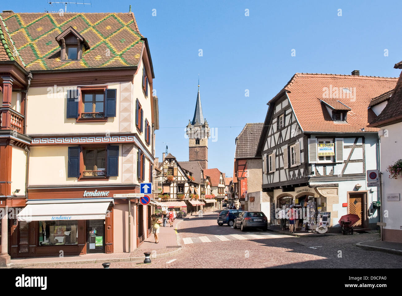 Fachwerkhäuser in der alten Stadt Obernai, Fachwerkhäuser in der Altstadt von Obernai, Stockfoto