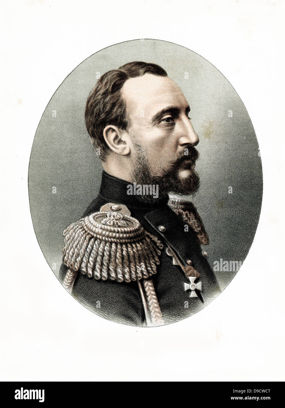 Großartiger Herzog Nicholas Nikolaevich Russlands (1831-1891), russischer General, Bruder des Zaren Alexander II.  Getönte Lithographie c1880. Stockfoto