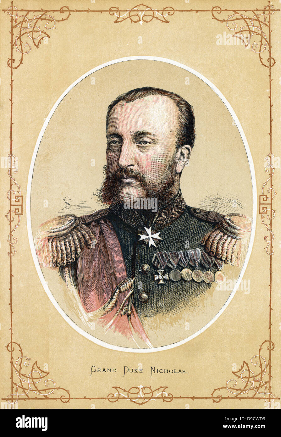 Grand Duke Nicholas Nikolaevich von Russland (1831-1891), russischer General, Bruder des Zaren Alexander II. Farbe gedruckten Holzstich c 1890. Stockfoto