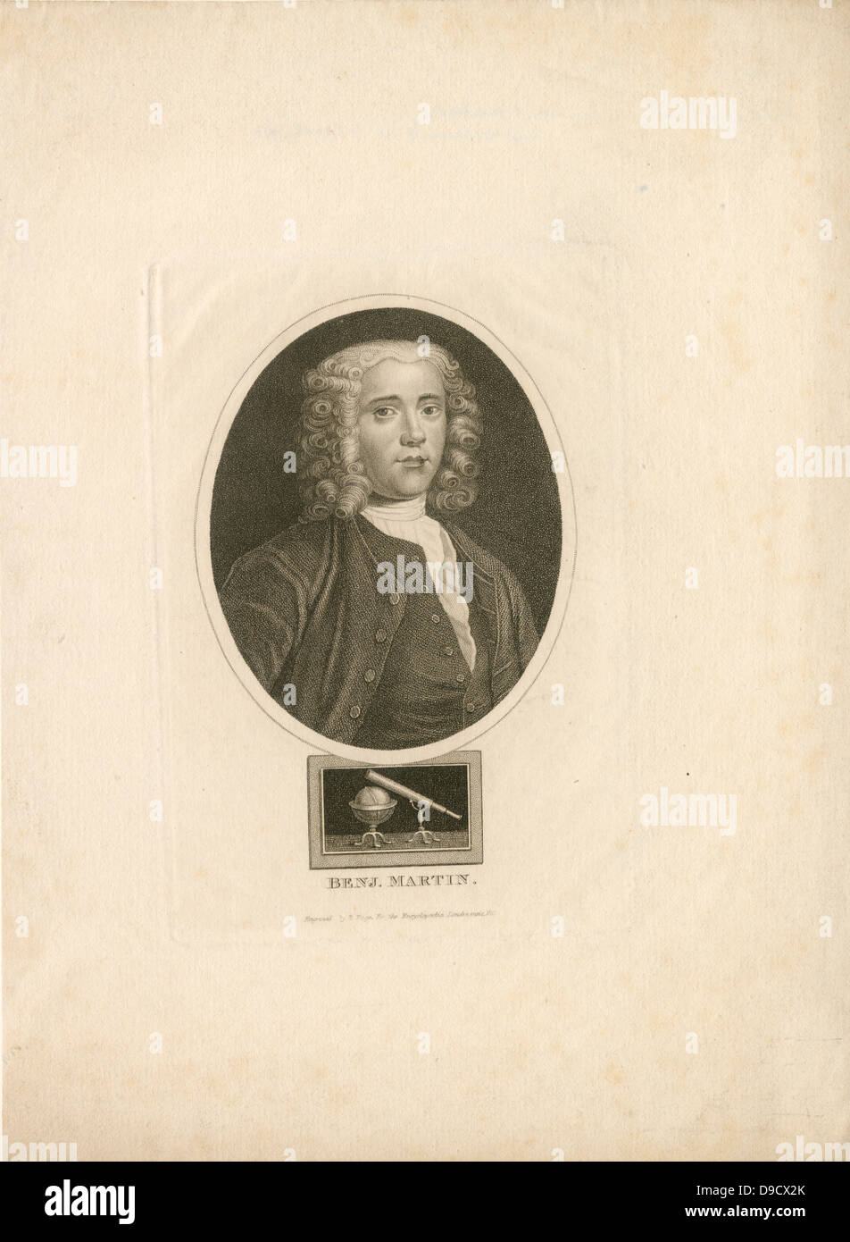 Benjamin Martin (1704-1782) Englisch Lexikograph, Compiler ein Englisch Wörterbuch (1749), Wissenschaftliches instrument Maker und Dozent für Wissenschaft. Gravur c 1815. Stockfoto