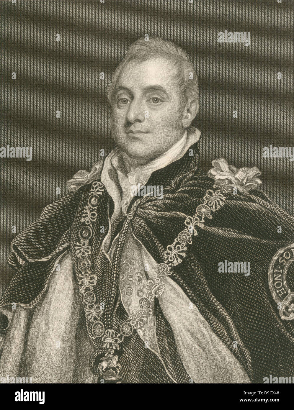 Henry Charles Somerset, 6. Herzog von Beaufort (1766-1835) englischer Politiker, Tory, dargestellt das Tragen der Kette von der Reihenfolge der Strumpfband. Kupferstich, London, 1829. Stockfoto