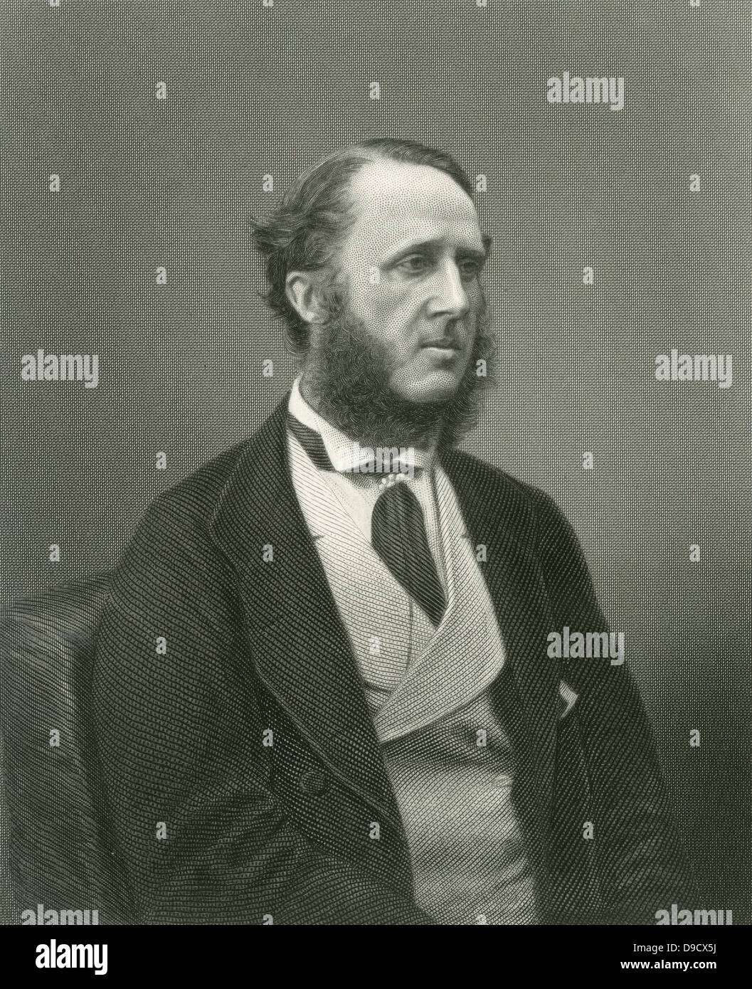 Dudley Francis Stuart Ryder (1831-1900) 3 Graf von Harrowby, bekannt als Viscount Sandon, bevor er seinen Titel 1882 geerbt. Englisch konservative Politiker, vor allem für das Bildungsgesetz von 1876 verantwortlich. Gravur. Stockfoto