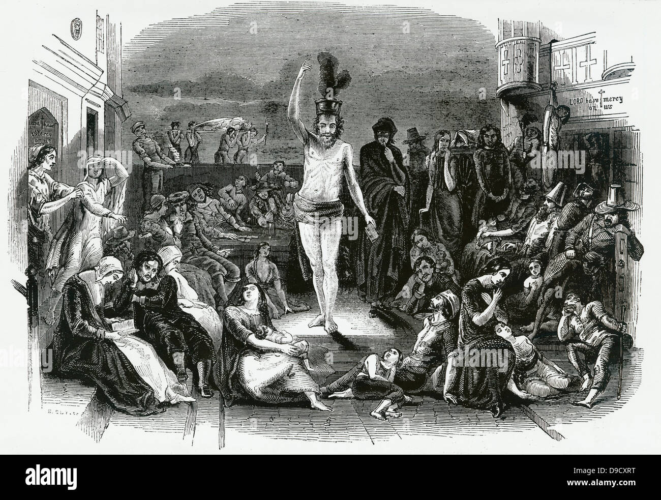 Salomo Eagle oder Prediger (1618-1683), ein Quäker, eine Pfanne mit live Köhlerei auf seinem Kopf, Predigt Buße in den Straßen von London während der Pest. Samuel Pepys erwähnt ihn in seinem Tagebuch. Abbildung c 1845. Stockfoto