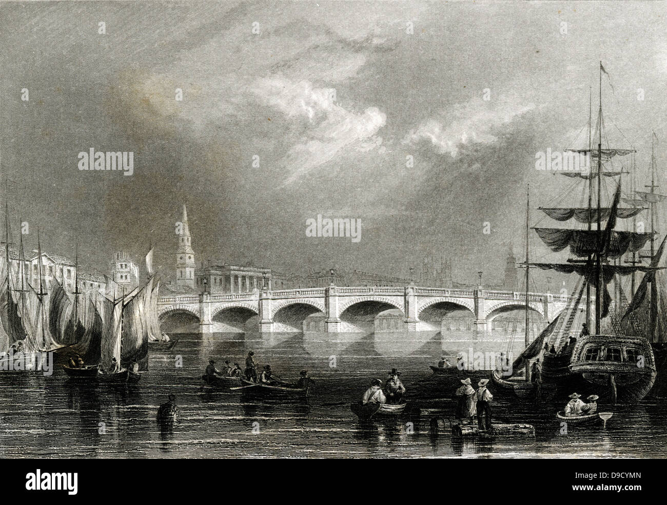 Straßenbrücke über den Clyde an der Brtoomielaw, Glasgow, Schottland, die letzte Brücke aus Stein von Thomas Telford (1757-1834) Schottischer Ingenieur gebaut. März 1833, geöffnet begonnen, Januar 1836. Stockfoto