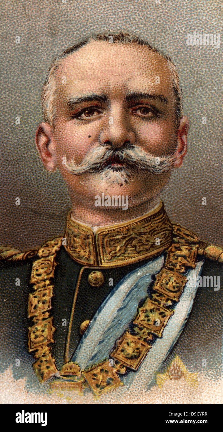 Peter i. (1844-1921) in Militäruniform. König von Serbien 1903-1918). Ersten Weltkrieg. Chromolithograh. Stockfoto