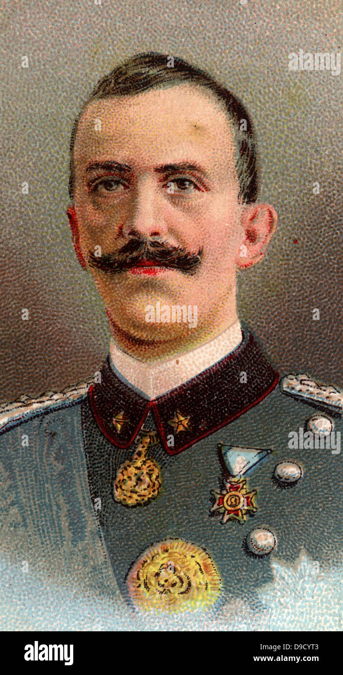Victor Emmanuel III (1869 – 1947) in Militäruniform. König von Italien 1900-1946. Ersten Weltkrieg. Farblitho. Stockfoto