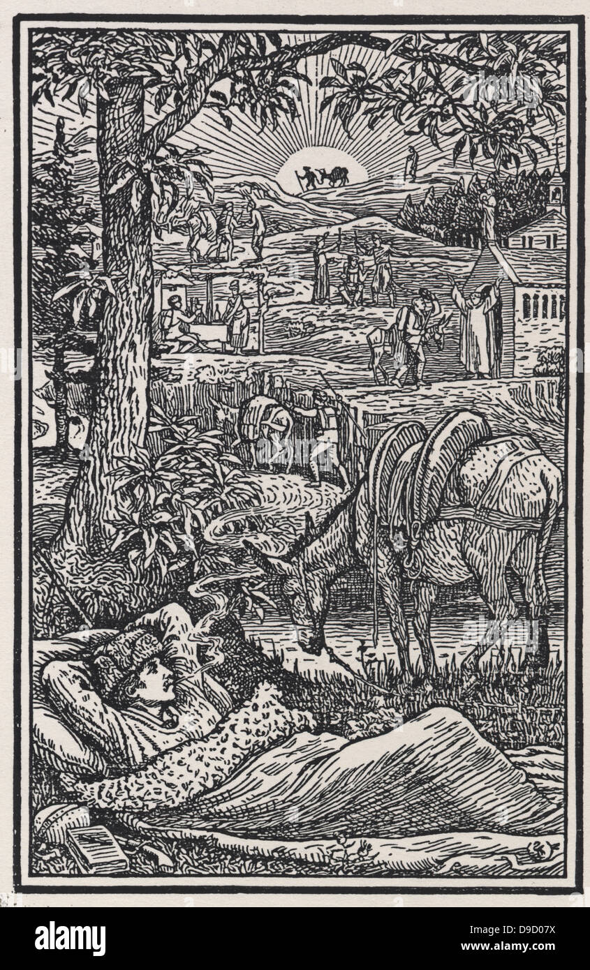 Robert Louis Stevenson (1850-1894) Schottische Dichter, novelis und Essayist. Frontispiz von Walter Crane (1845-1915) für die Ausgabe 1905 von Stevensons reist mit einem Esel in der Cervennes (erste Ausgabe 1878. Stockfoto
