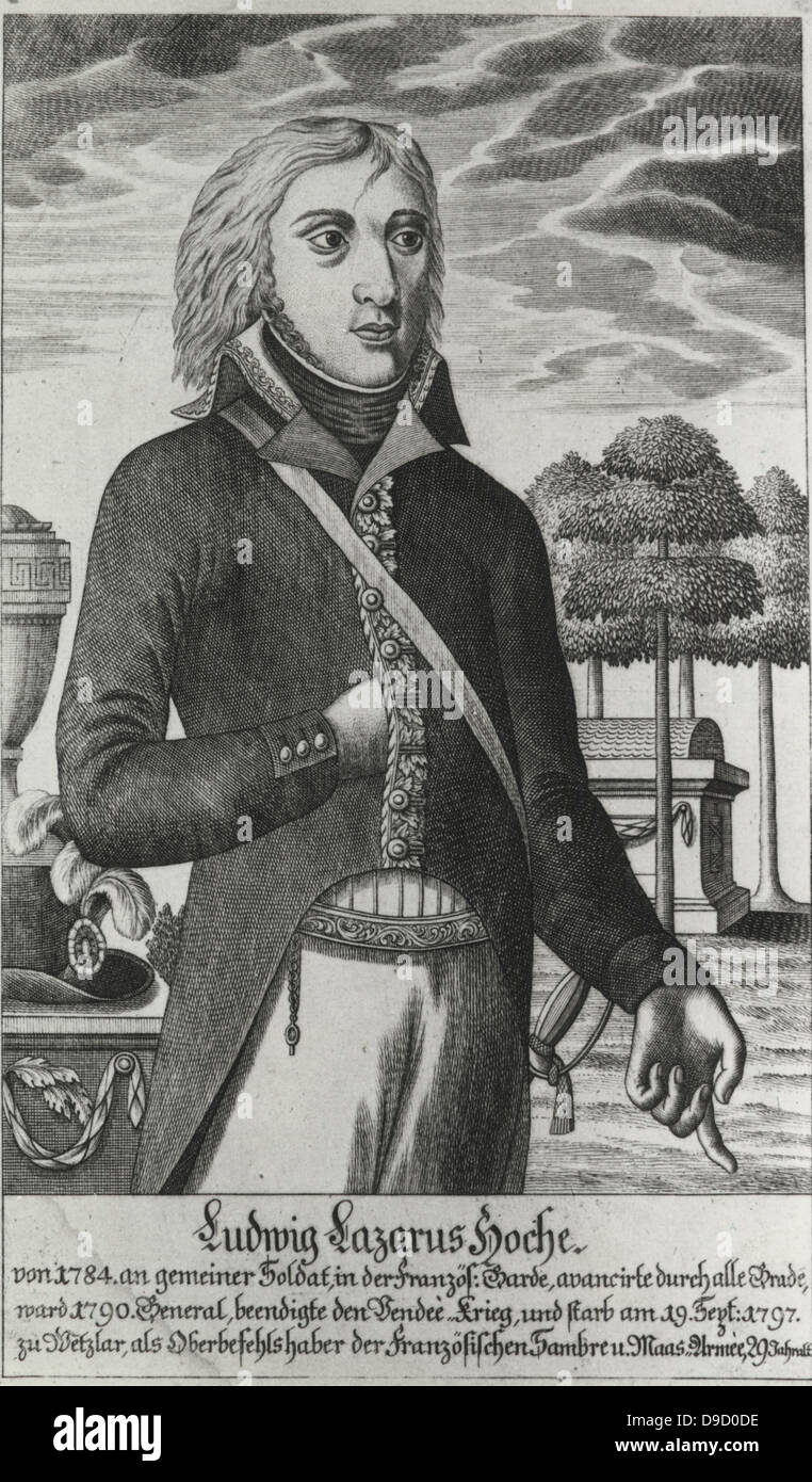 Louis Lazare Hoche (1768-1797) allgemein in der französischen Revolutionsarmee. Gravur. Stockfoto