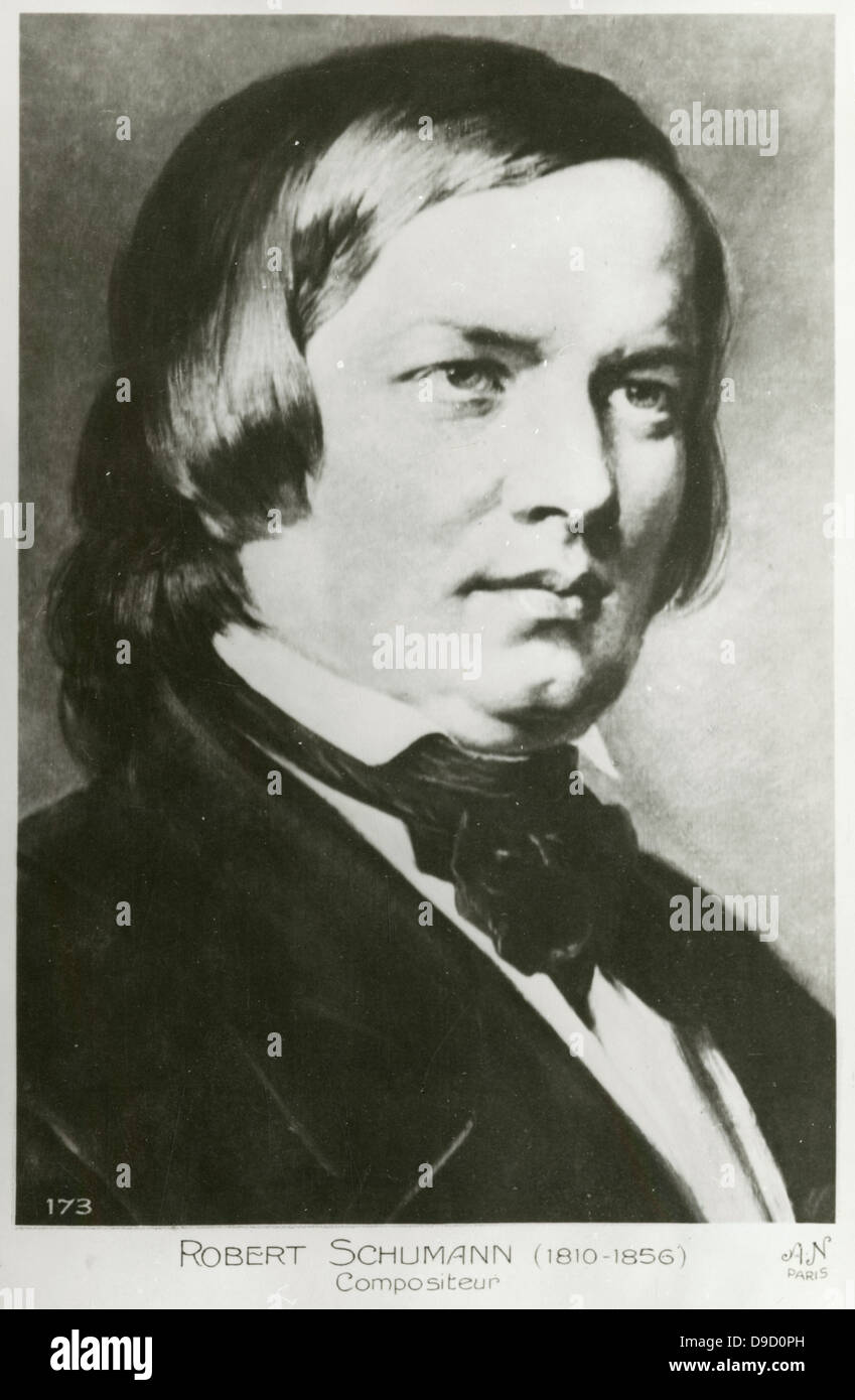 Robert Schumann (1810-1856) c 1850, deutscher Pianist und Komponist der Romantik. Er heiratete die Pianistin Clara Wieck in 1840. Gravur. Stockfoto