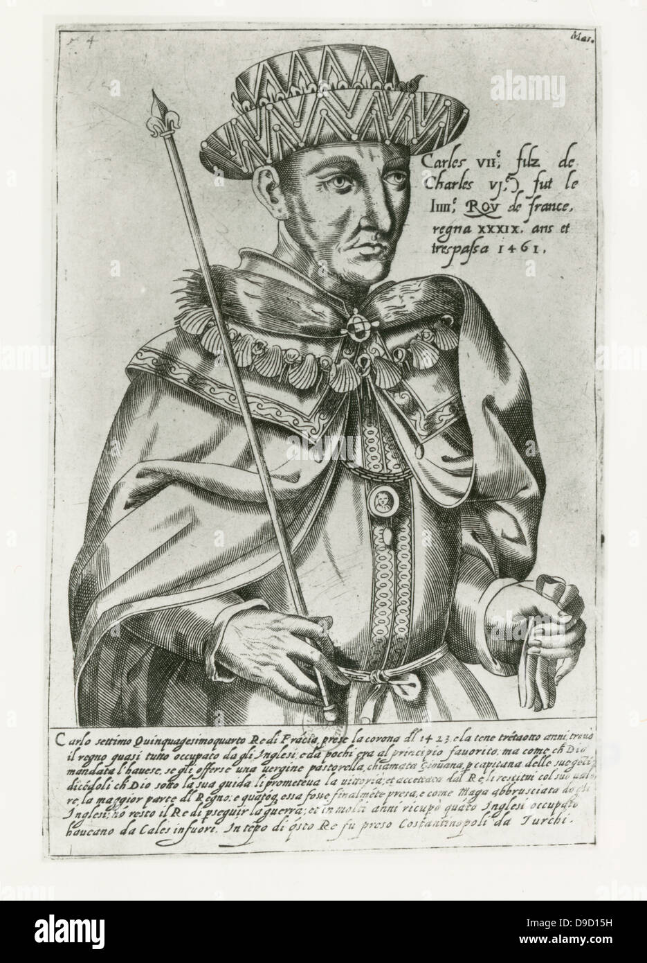 Karl VII. von Frankreich, der Siegreichen (1403-1461), König von Frankreich 1422-1461. Im Dreißigjährigen Krieg Jeanne d'Arc, auf ihrer Tagung in Chinon 1429, inspirierte ihn zu seinem Erbteil zu behaupten und in Reims gekrönt werden. Stockfoto