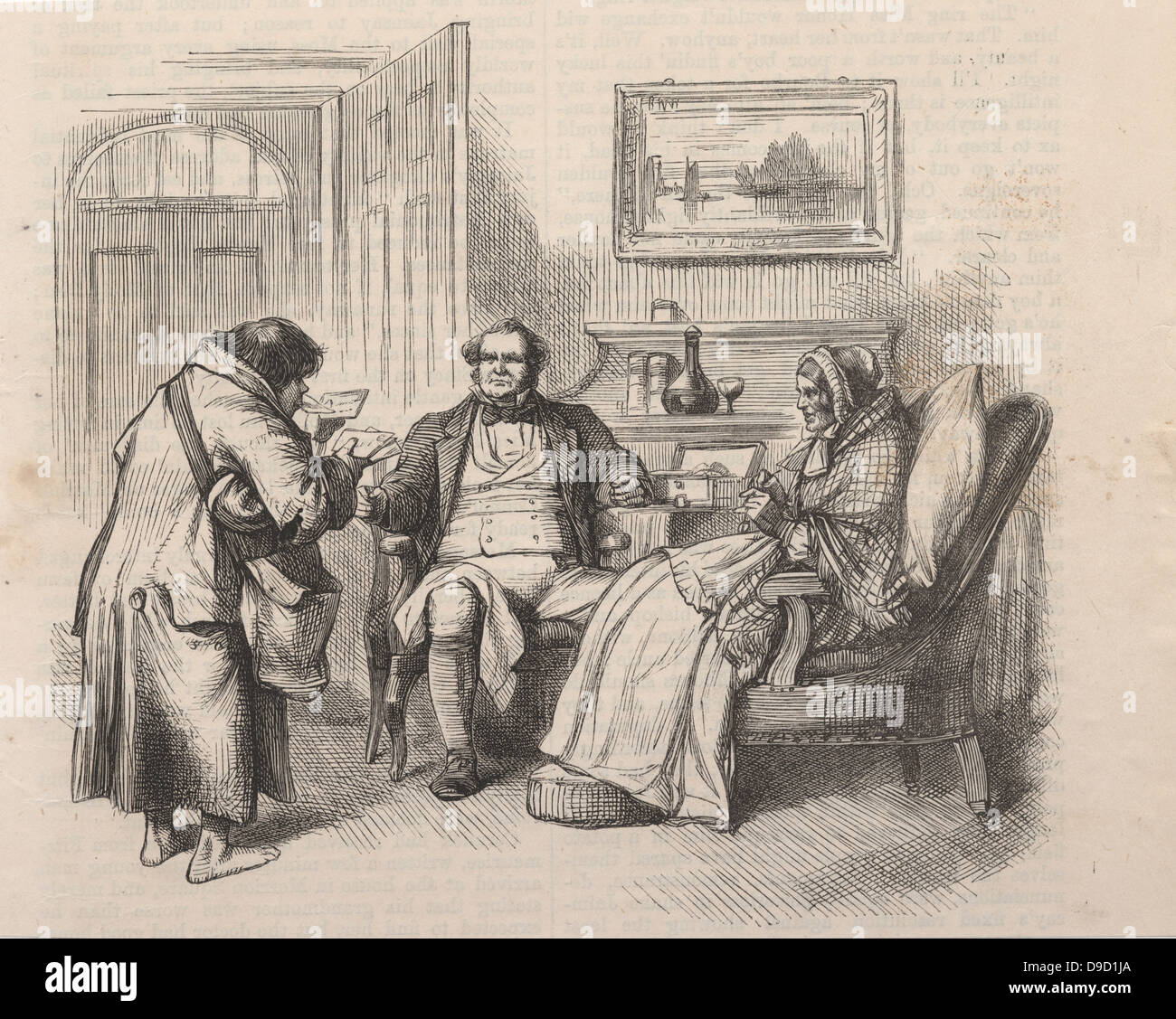Barfuß irischen Postbote Zustellung von Briefen. Gravur, London, 1872. Stockfoto