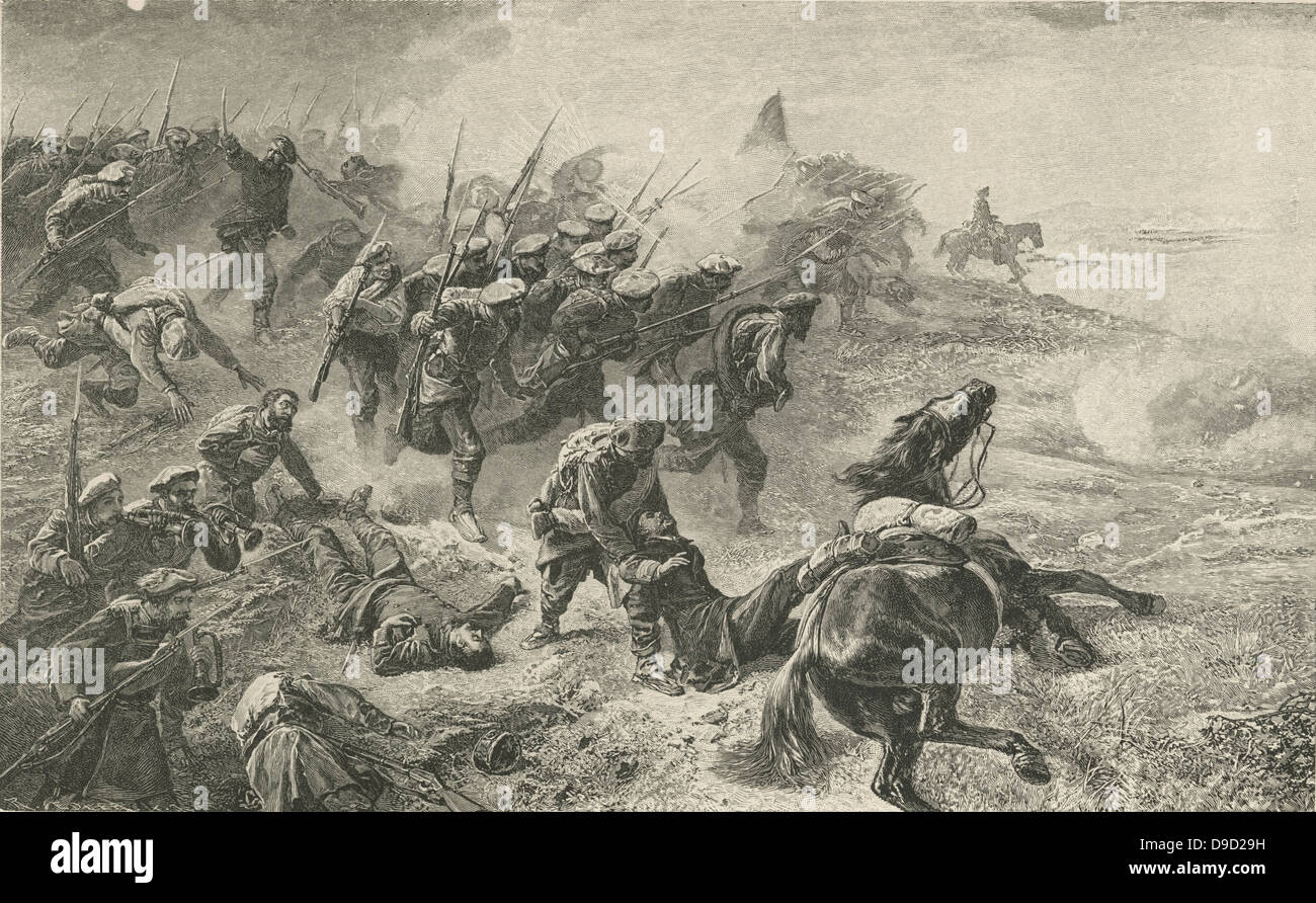 Die dritte Carlist Krieg 1872-1876, Spanien. Baskische Carlist Truppen Angriff auf die Kräfte des Königs Alfonso XII. Stockfoto