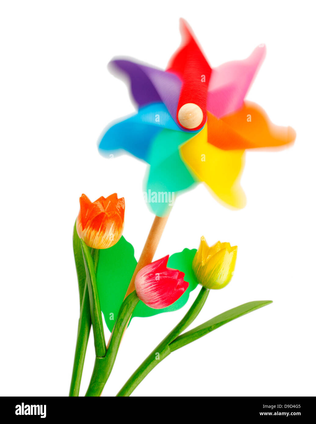 Buntes Windrad isoliert auf weißem Hintergrund Stockfoto