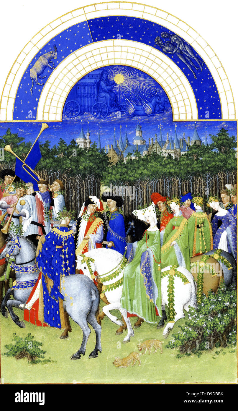 Die Très Riches Heures du Duc de Berry ist eine französische gotische Bilderhandschrift. Die Très Riches Heures ist ein Gebetbuch für John, Herzog von Berry, der Brüder Van Limburg zwischen 1412 und 1416. Das Buch wurde von Jean Colombe zwischen 1485 und 1489 abgeschlossen. Das Manuskript befindet sich im Musée Condé, Chantilly, Frankreich. Statt das Folio (Mai) zeigt eine 1. Mai Kavalkade in den Wald gehen für Filialen zu suchen. Es könnte das Palais de la Cité in Paris Châtelet links die Conciergerie und der Uhrturm. Stockfoto Die Très Riches Heures du Duc de Berry ist eine französische gotische Bilderhandschrift. Die Très Riches Heures ist ein Gebetbuch für John, Herzog von Berry, der Brüder Van Limburg zwischen 1412 und 1416. Das Buch wurde von Jean Colombe zwischen 1485 und 1489 abgeschlossen. Das Manuskript befindet sich im Musée Condé, Chantilly, Frankreich. Statt das Folio (Mai) zeigt eine 1. Mai Kavalkade in den Wald gehen für Filialen zu suchen. Es könnte das Palais de la Cité in Paris Châtelet links die Conciergerie und der Uhrturm. Stockfoto