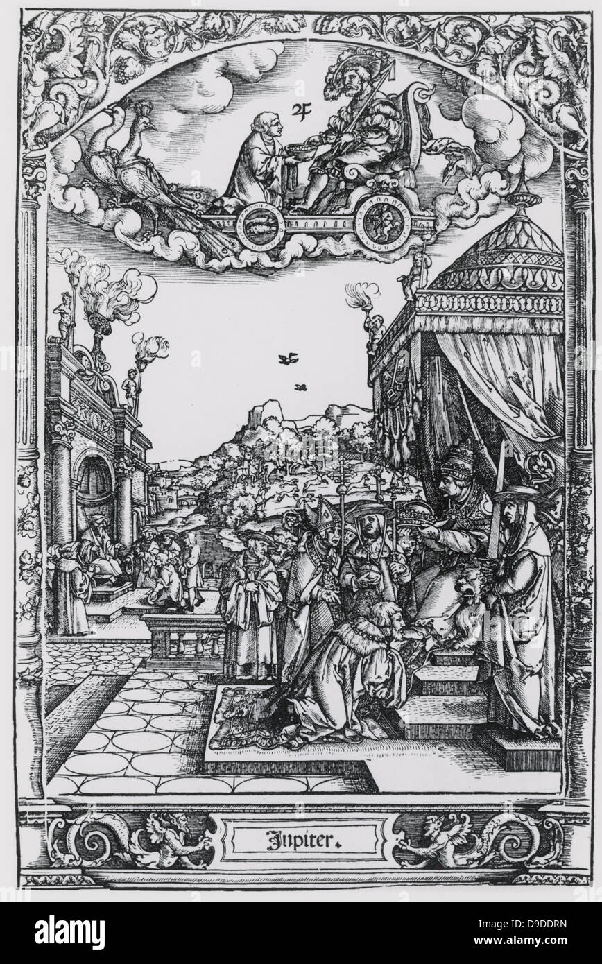 Teller mit 1531 illustriert den Planeten Jupiter und die unter seinem Einfluss. Stockfoto
