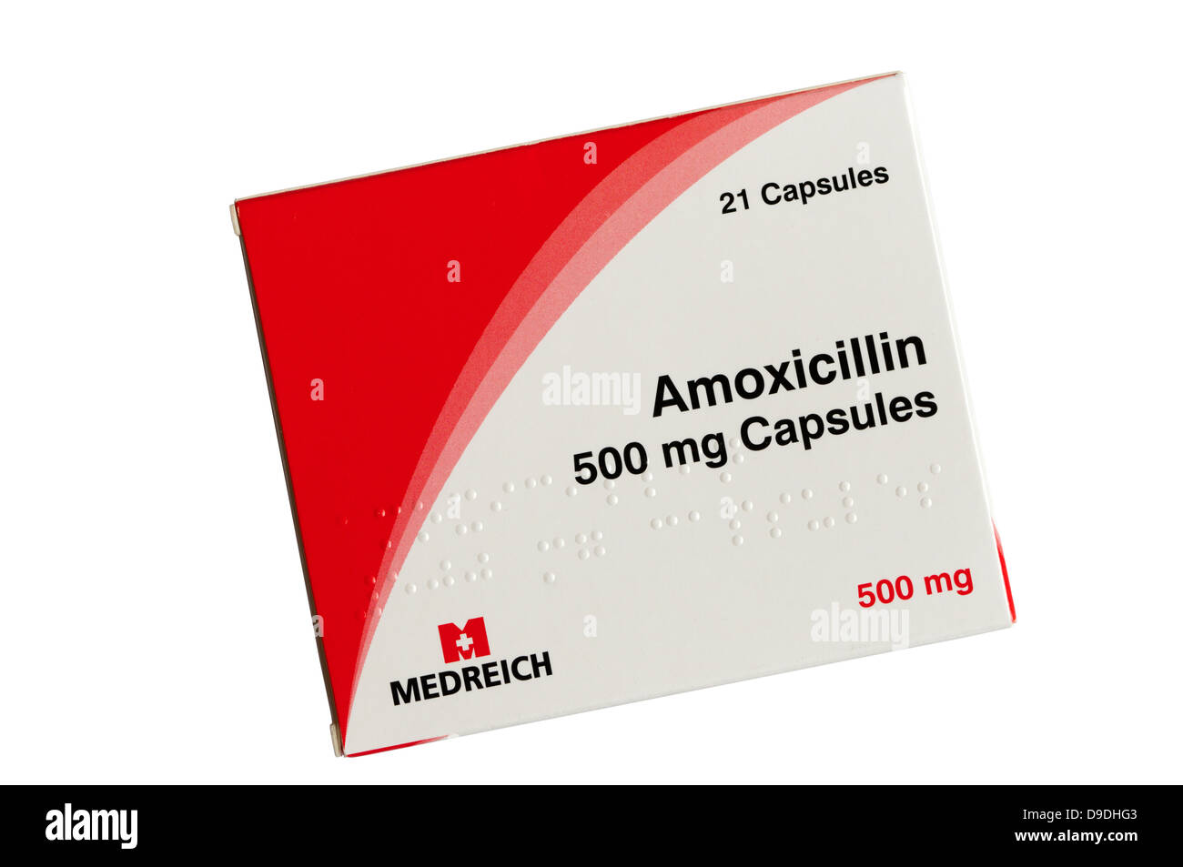 Eine Schachtel mit Amoxicillin Antibiotika Kapseln Stockfoto