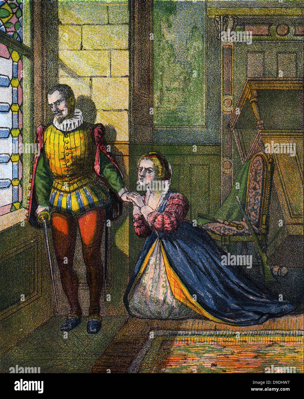 Massaker von St. Bartholomäus, 1572. Protestanten in Frankreich Paris, Frankreich, verbarrikadiert in Ihrem Haus warten, um zu sehen, wenn Sie Opfer zu sein. Mitte des 19. Jahrhunderts Abbildung. Stockfoto