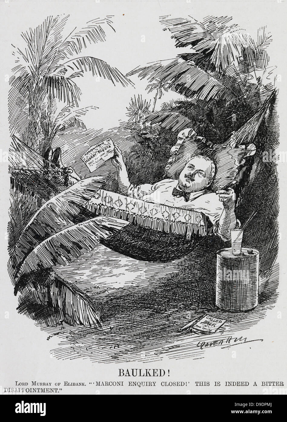 Anfrage in Aktie Umgang. Marconi entlastet. Karikatur, 1913. Stockfoto