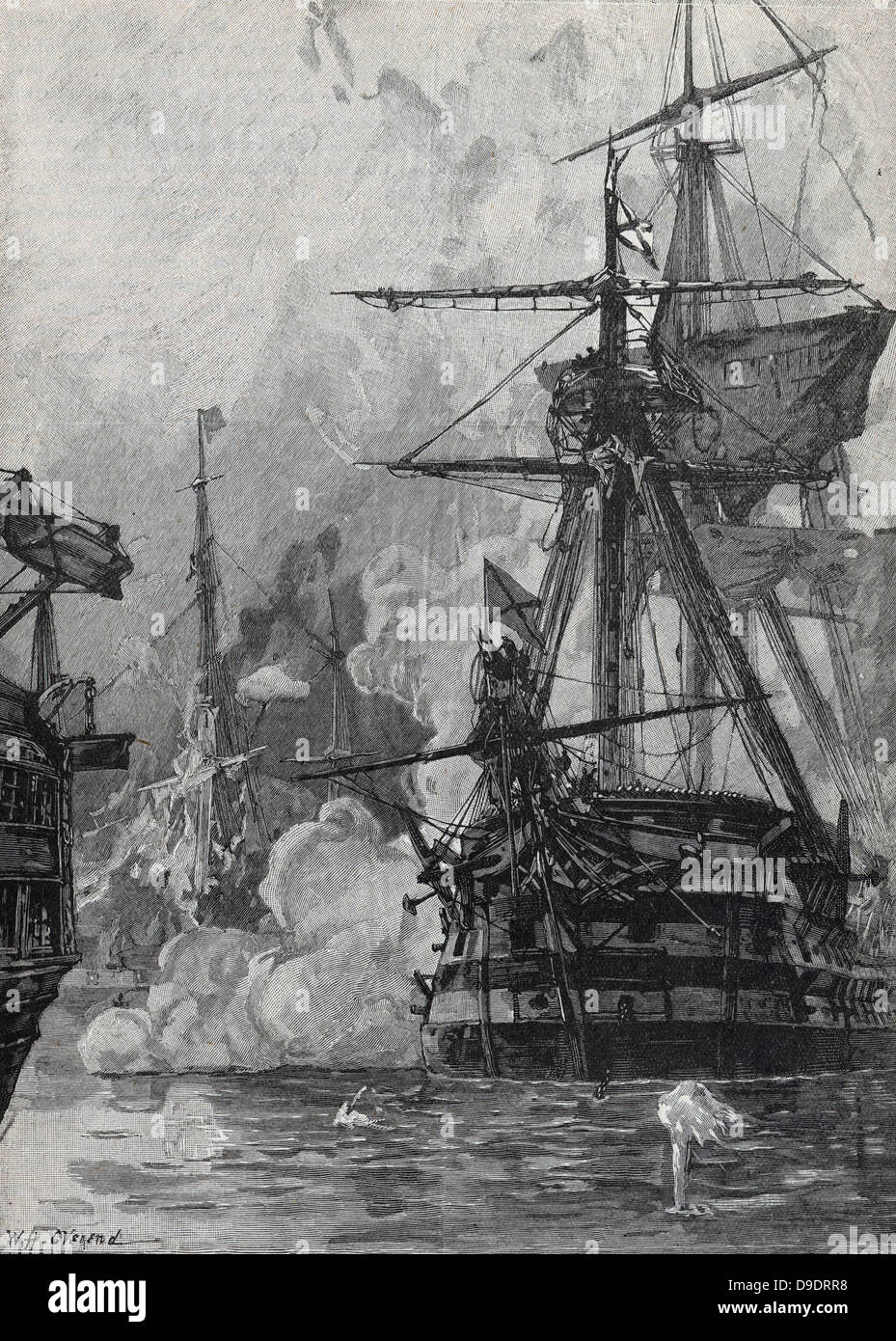 Krimkrieg 1853 – 1856: Vernichtung der türkischen Flotte in den russischen Angriff auf Sinope, 1853. Stockfoto